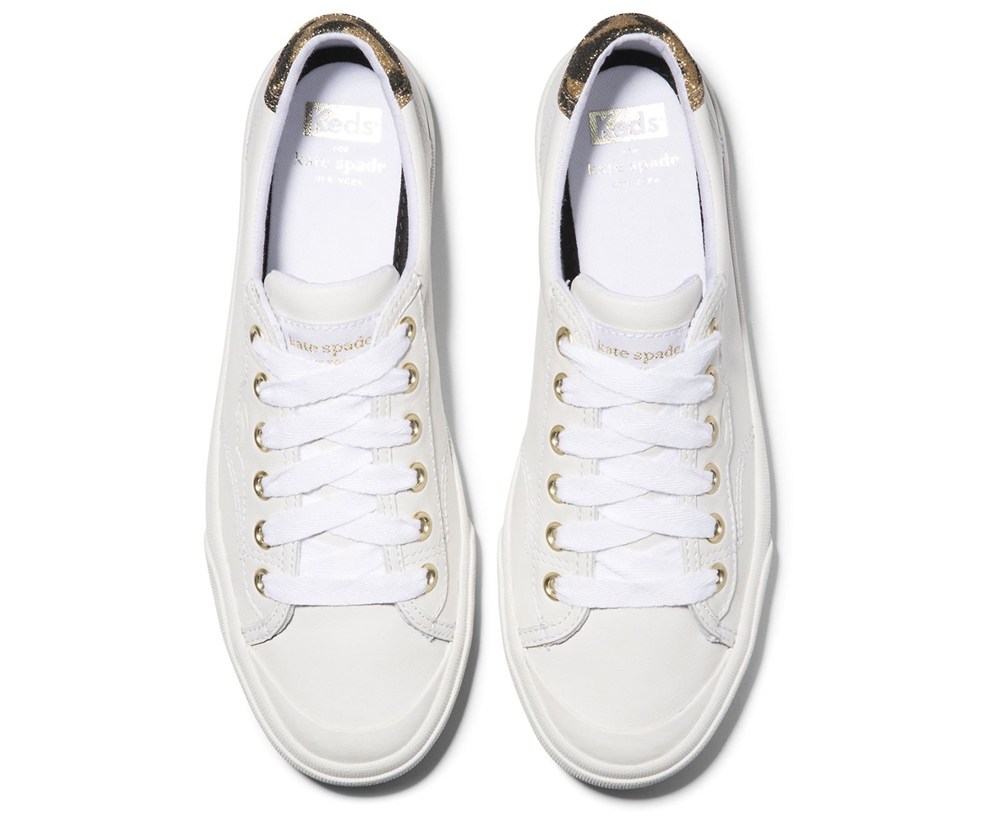 Πανινα Παπουτσια Γυναικεια - Keds Kate Spade New York Crew Kick 75 Δερματινα - Λευκα - LVPRK7325